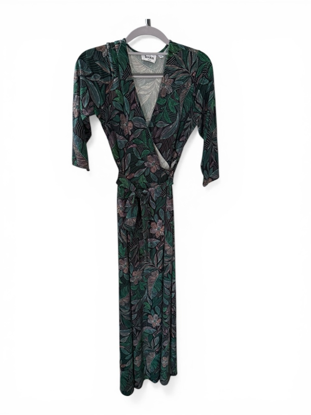 Leota Green and Black Floral Wrap Maxi Dress
